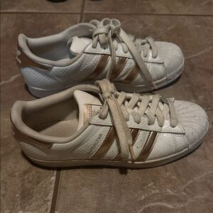 Adidas Superstar White with Gold Stripes